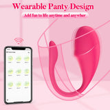 Wearable panty design for comfortable wearing. Features a transparent lingerie outline with the pink vibrator seeded inside, alongside the app interface for control.